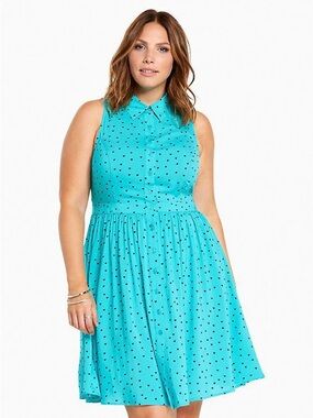 Torrid Aqua Heart Print Challis Sleeveless Shirt Dress Size 3X